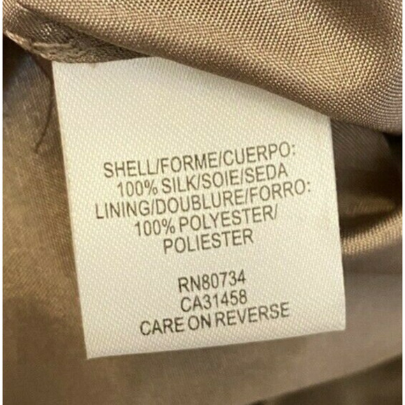 BCBG MaxAzria Silk Top Tan Watercolor Print 3/4 sleeves v-neck tieback dressy S - Picture 7 of 7